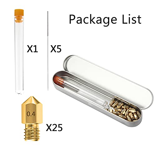0.4Mm Mk8 Ender 3 Nozzles 25 Pcs 3D Printer Brass Nozzles Extruder For Makerbot Creality Cr-10 With 5 Needles And Metal Storage Box (0.4Mm) #TOP6