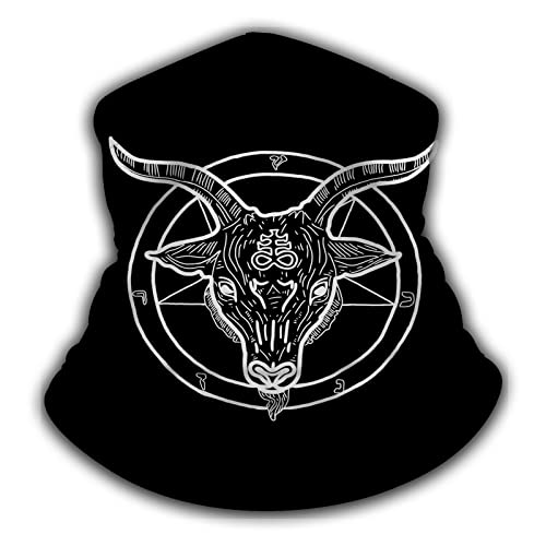 Wondertify Pentagram Demon Neck Warmer Baphomet Satanic Goat Head Symbol Tattoo Men Women Windproof Neck Gaiter Cold Weather Balaclava Ski Tube Scarf White Black #TOP1