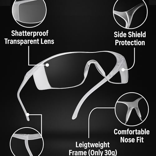 Image of Safety Glasses for Men & Women - Clear Anti-Fog, Anti-Scratch Goggles for Bike, Lab, Construction & Industrial Use. (2)