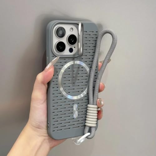 Étui magnétique mat pour iPhone 12 Pro Max gris avec dragonne intégrée