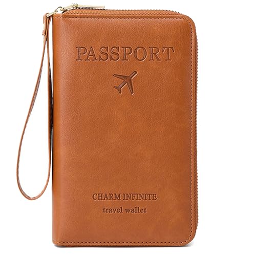 Multi-Function RFID Travel Passport Wallet with Phone Pocket - Ultimate Passport Holder for Women & Men | Holds Phones, Passports, Cash, Cards & Boarding Passes (Brown)
