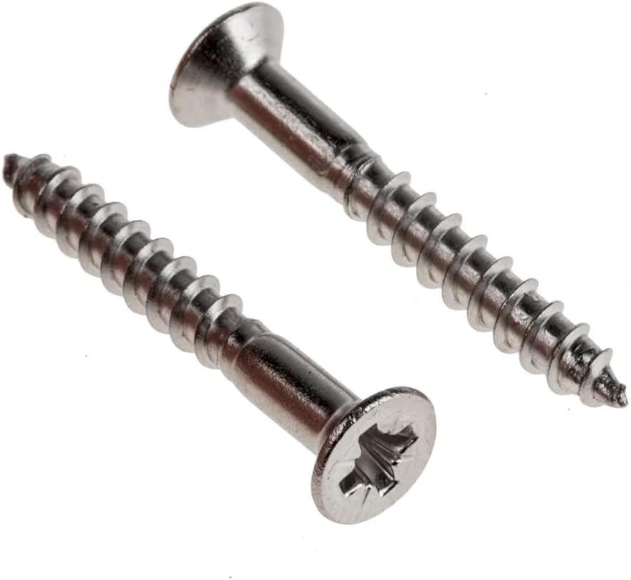 No.4 x 1.1/4" (3mm x 30mm) Pozi Countersunk Wood Screws Rust-Proof A2 Stainless Steel, for Floorboards, Wood Fences, DIY Furniture & Repairs - Pack of 10