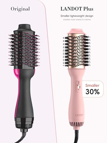 Image of LANDOT One-Step Volumising Hair Dryer Blower Brush: Salon Hair Brushing - Heating Styling Brush For Drying, Smoothing, Volumising Styling - Ion And Ceramic Technologies, 1000 Watts,Pink