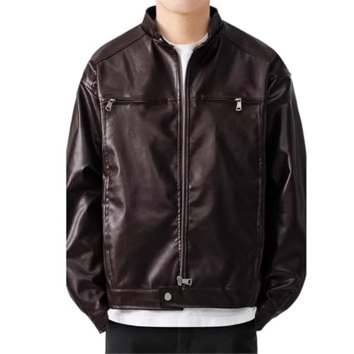 Veste en cuir pour homme protégeant du vent avec revers cran et grand zip