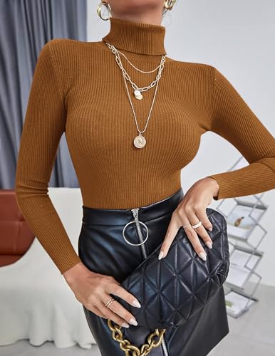 Image of Ekouaer Women's Turtleneck Shirts Ribbed Pullover Sweater Long Sleeves Tops Midweight Thermal Underwear Blouse