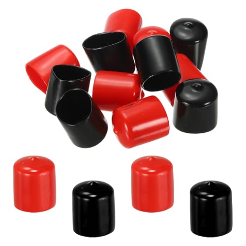 PATIKIL 28 mm Tapones de Extremo de Goma Redondos, 12 Pcs Tapas de Cubierta de Vinilo Flexibles para Tornillos de Tubos Metálicos, Pernos de Varilla, Negro-Rojo