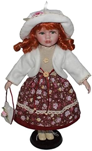 Menolana Adorable 16inch Porcelain Doll Girl Figures Collections with Wooden Display Stands for Adult Collections Home Ornament