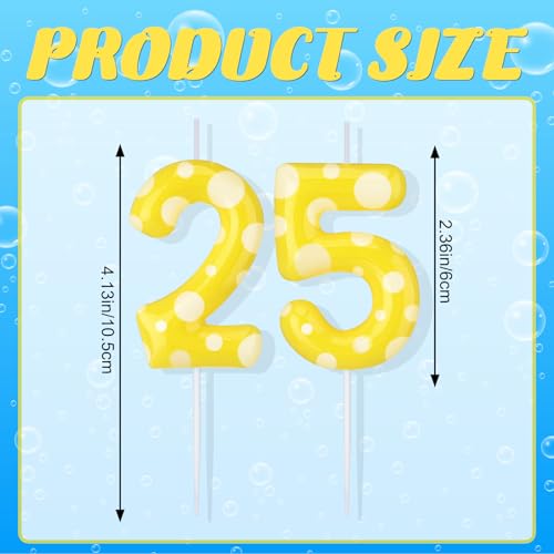 Conelist Sponge Birthday Number Candle Cute Yellow Themed Dot Print Candles Cartoon Numeral Birthday Cake Topper for Sponge Fans Party Decoration Supplies(Number 25)