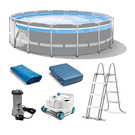 Intex 26729EH 16 Foot by 48 Inch Clearview Prism Frame Above Ground Swimming Pool with Filter Pump, Ladder, Cover, Ground Cloth & Robot Vacuum Cleaner