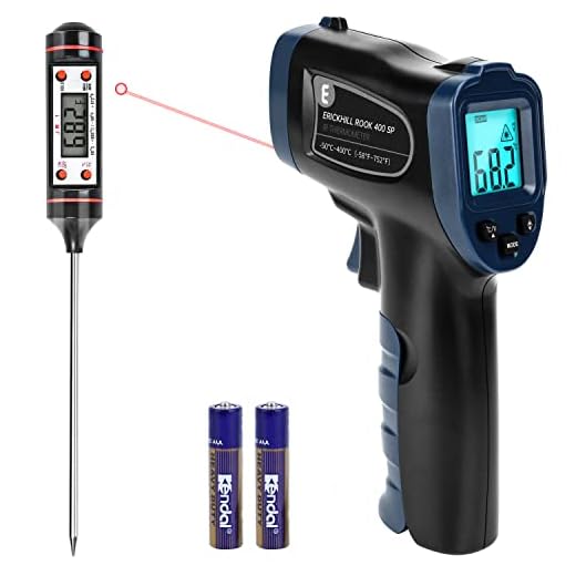 ERICKHILL Infrared Thermometer, Heat Temperature Temp Gun for Cooking, Adjustable Emissivity - for Cooking, Pizza Oven, Meat, Griddle, Grill, HVAC, Engine, -58°F~752°F, Meat Thermometer Included