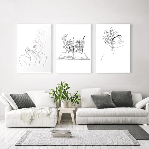 Affiche fleur dessin au trait femme toile pour habiller un mur vide sans surcharger la déco