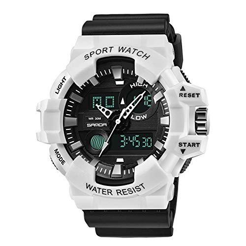 Fashion business watch large dial sports waterproof men's electronic watch multi-function dual display luminous student watch,whiteblack