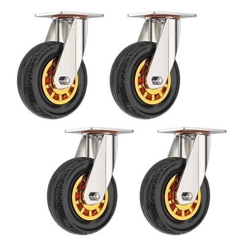 HSHBGS 自在キャスター タイヤ 4個 キャスター 産業用キャスター 静音ゴム車輪 360°回転輸送ホイール ゴムキャスター 家具交換用キャスター 高耐久 耐荷重180kg 滑り止め 台車 キャスター ネジ付き(回る,Φ150mm)