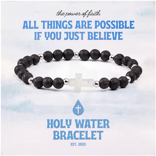 Holy Water Inspirational Stretch Bracelet For Men Real Lava Rock Beads 2 Colors2