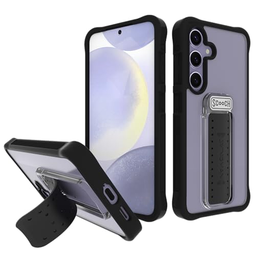 Scooch for Samsung Galaxy S24 Case with Stand [Wingman] 5-in-1 Kickstand Case, 10-Foot Military Grade Drop Protection, Pop-Out Kickstand, Phone Grip, Car Mount, Tuxedo Clear