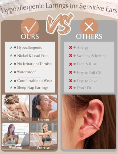 Image of Shining Diva Fashion 12 Pairs Anti Tarnish Earrings Combo Set | 14K Gold Plated | Hypoallergenic Stainless Steel Earring for Sensitive Ears | Flat Back Stud Hoop Cartilage Earring for Multiple Piercing