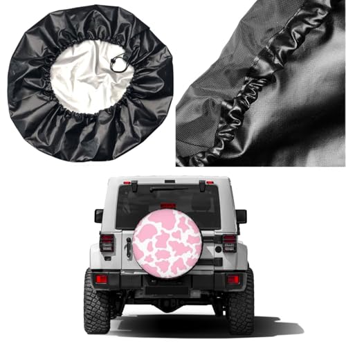 Image of Pink Cow Print Spare Tire Cover Dust-Proof Wheel Tire Cover Fit Trailer, RV, SUV and Many Vehicle 14 Inch