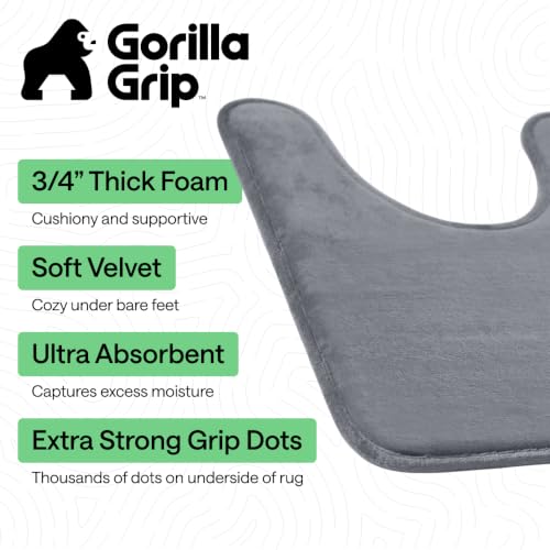 Image of GORILLA GRIP Thick Memory Foam Toilet Rug for Bathroom, U Shaped Washable, Soft Absorbent Velvet Topside Floor Mats, Machine Wash, Cushioned Luxury Rugs for Bath Room, 22.5x19.5, Graphite Gray