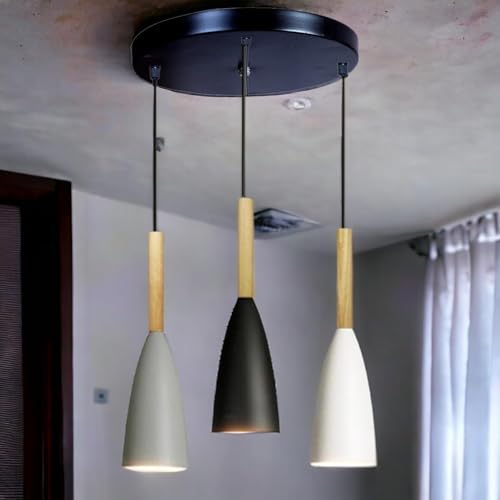 Image of GreyWings Modern, Black,White,Grey Multi-Pendant Hanging Light for Ceiling, Aluminium, Drop, Antique Decor, E-27 Holder,(Bulb not Included) 3 Light Cluster Set