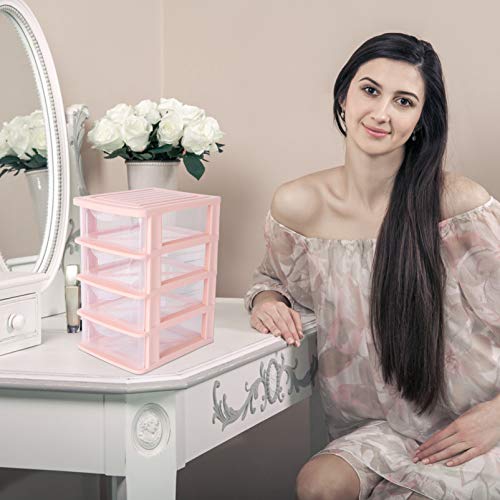 YARNOW Four- tiered Desk Storage Drawer Plastic Sundries Storage Chest Stationery Cosmetic Box for Home Office (Pink) - Image 2