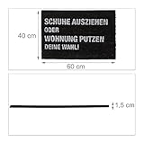 Relaxdays Fußmatte Kokos 'Schuhe ausziehen oder Wohnung putzen - Deine Wahl!', außen & innen, Türmatte 60x40 cm, schwarz