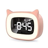 mizikuu Wecker Digital Kinder, Wecker mit Licht, Dual-Wecker, LED-Nachtlicht mädchen Wecker, Funkuhr mit Snooze Funktion 18 Musik Klingeltöne 5 Helligkeitsmodus 12/24 Stunden USB-Aufladung