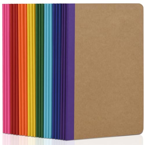 ZCZN Composition Notebooks Bulk A5 Kraft Cover Lined Journals with Rainbow Spines for School Business Work and Daliy Use (24 8 colors)