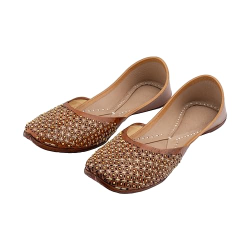 Image of KORAKARI Women's Traditional Ethnic Amber Punjabi Jutti, Leather Flat Comfortable Mojaris for Girls