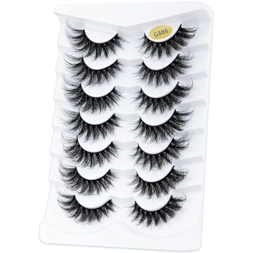 Faux Cils 7 Paires- 6D Faux Cils Naturel à la Main Ultra-Minces Cils Professionnel Cils Noir Réutilisables (G886)