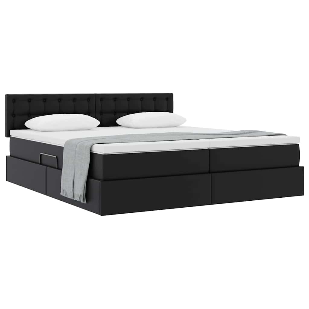 Letto portaoggetti con testiera, nero, 180 x 200 cm, in ecopelle, con materasso, struttura stabile, per camera da letto moderna, con contenitore e meccanismo idraulico