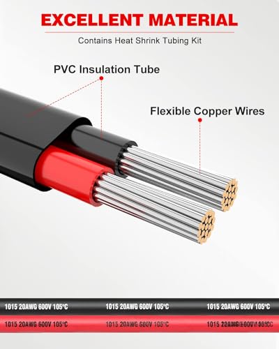 NAOEVO 20 Gauge Wire 2 Conductor Electrical Wire, 20 AWG Stranded PVC Cord, 12V Low Voltage/Tinned Copper/Flexible Cable for Automotive Wiring, Lamp Cord, Marine Cable (50FT)