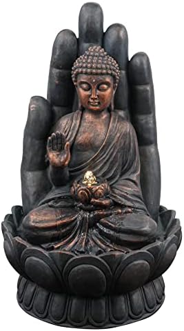 GEEZY Garden Water Feature LED Fountain Indoor/Outdoor Cascading Freestanding Polyresin Garden Statue Lights & Water Decoration (Hand Fountain)