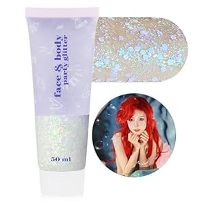 Chameleon Iridescent White Face Glitter,Color Changing Mermaid Body Glitter Gel,Chunky Glitter Face Paint,Sparkling Sequin for Face Body Hair,Halloween Festival Party Glitter Makeup,50ml