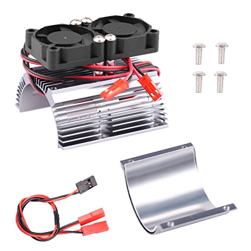 Acekeeps Rc Heat Sink W/Two High Speed Fans Set For 1/8 Arrma Typhon 1/10 Traxxas Summit E-Revo Work With Od 42Mm Brushless Motors (Silver) #TOP4