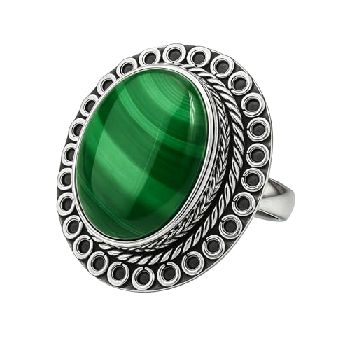 Bague malachite naturelle et argent 925 style ethnique taille 56.5 pour femme