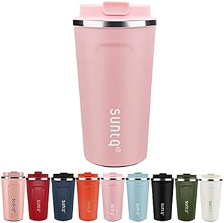 SUNTQ Reusable Coffee Cups Travel - Coffee Travel Mug with Leakproof Lid - Insulated Cup Thermal Mug - Stainless Steel Coffee Travel Cup - for Hot and Cold Drinks, 13oz/380ml, Coral Pink
