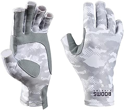Booms Fishing FG2 Fishing Gloves, UPF50+ Sun Protection Gloves, Men Women Fingerless Gloves for Fishing, Kayaking, Hiking, Driving, Motorcycle, Biking, Hunting, Outdoor, Camping, Rowing. Gray, Size M