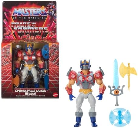 Masters of Universe Origins und Transformers Optimus Prime Armor He-Man | Caboration Action-Figur, 14 cm beweglich, Sammlerspielzeug mit Mini-Comic, JGT18