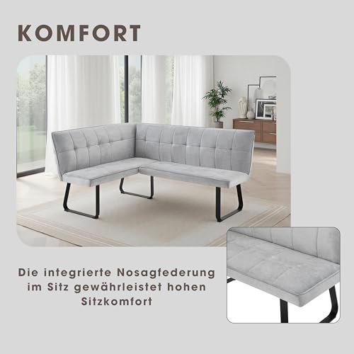 byLIVING Eckbank TALEA/Webstoffbezug in hellgrau, Gestell in schwarz/Große Eckbank L-Form, Langer Schenkel rechts, komfortable Nosaqfederung/Sitzbank/Essbank/Maße: 128 x 168, H 93,5 cm
