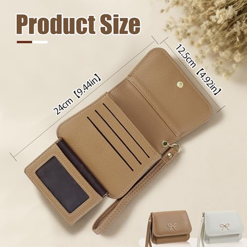 Andiker Card Wallets for Women, Bifold Cute Bow Coin Purse, Wristlet Wallet with 1 ID Flip Window and 1 Zipper Pocket (White)2