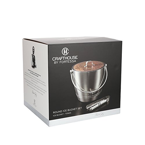 Crafthouse by Fortessa Professional Barware by Charles Joly Stainless Steel Round Ice Bucket with Tongs