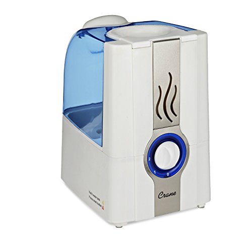 Crane Warm Mist Humidifier EE-5201W, 1.0 Gallon, Filter Free, Whisper Quite, Germ Free Mist, for Home Bedroom and Office, White