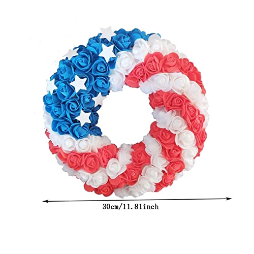 Roses Artificial Idyllic Fourth Of July Wreaths Patriotic American Wreaths Handmade Memorial Day Wreaths Holiday Wreaths Decorate Front Door Walls Home Decor Heart Shaped Topiary (Blue, One Size) #TOP5