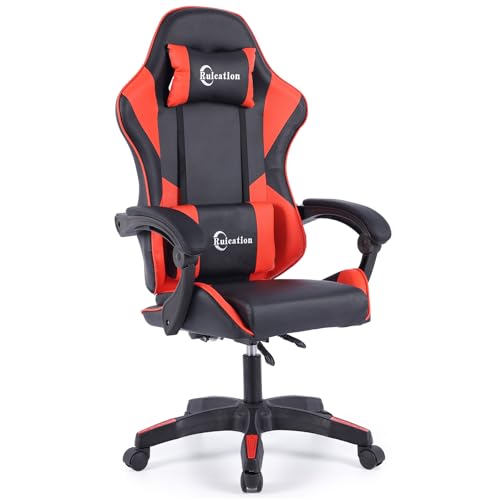 Gaming Chair Office Chair Desk Chair Swivel Tilt Computer Chair Ergonomic Design with Headrest & Lumbar Cushion Reclining Back Support for Home Office (Red)