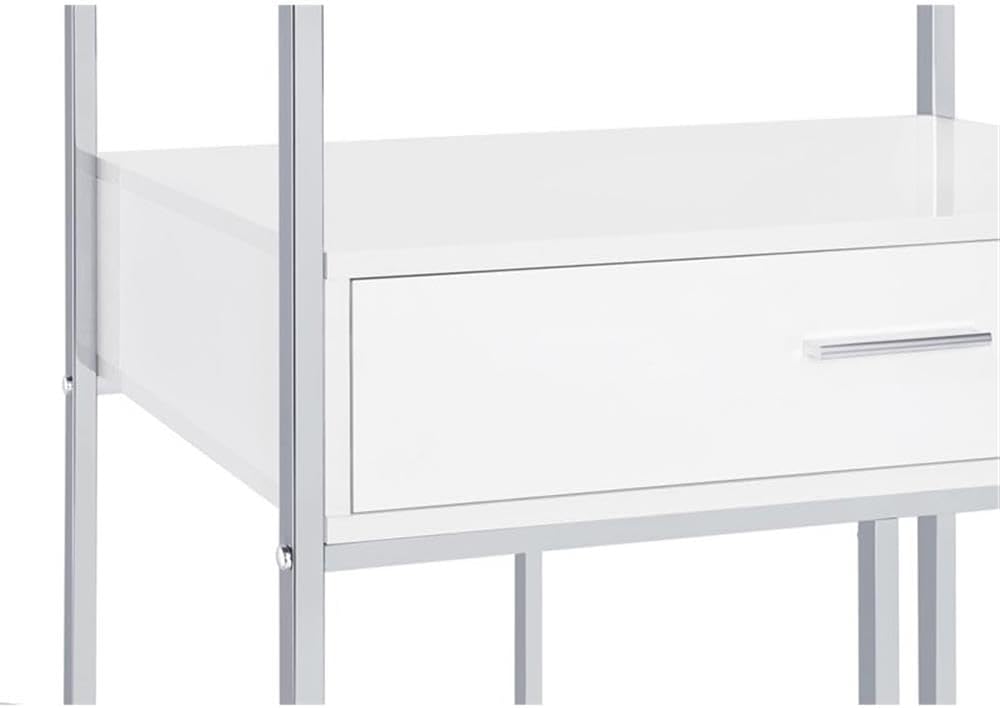 Pemberly Row 1-Drawer Contemporary Metal Bar Cabinet, 67" H x 31.5" W x 16.5" D, White Finish with Chrome Accents, Rectangular Frame, 6 Shelves, Modern Home Bar Storage for Hosting and Serving