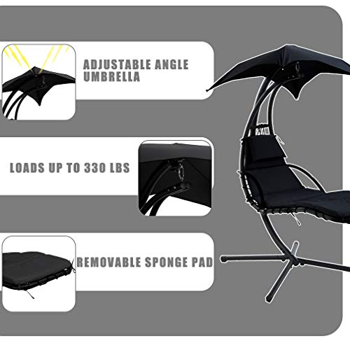Vnewone Patio Chair Hammock Stand Outdoor Chair Swings for Adults Hanging Chaise Lounger Chair Floating Chaise Canopy Swing Arc Stand Air Porch Lounge Chair for Patio Indoor (Black)