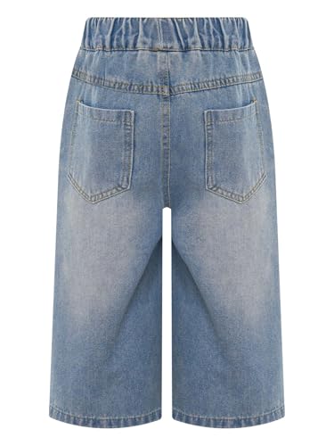 Kids Girls Vintage Style Denim Cropped Jeans Pants Summer Casual Straight Wide Leg Denim Trousers Bottoms4