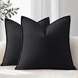 YCOLL Funda de Cojín 45x45 Juego de 2 Fundas de Cojín Cómodas y Suaves de Lino Natural Cojines de Sofá Unicolor Fundas de Cojín Modernas con Borde Cojín Decorativo para Sofá Cama y Salón Negro