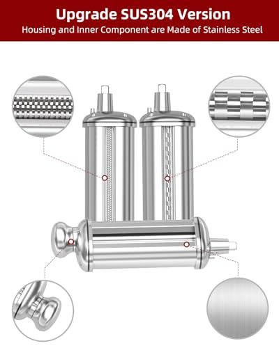 3PCS Pasta Maker Attachment for All Kitchenaid Stand Mixers, Stainless Steel Pasta Attachments Include Spaghetti Cutter & Fettuccine Cutter, Pasta Roller with 8 thickness knob