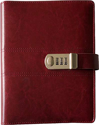 Business Binder Journal With Combination Lock A5, 9” X 6.7”, Excutive Diary With Passcode PU Leather Is A Refillable Leather Journal (Wine Red)